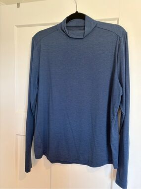 Ministry of Supply Blue Heather Mock Neck Long-Sleeve Merino-Blend Tee, Medium